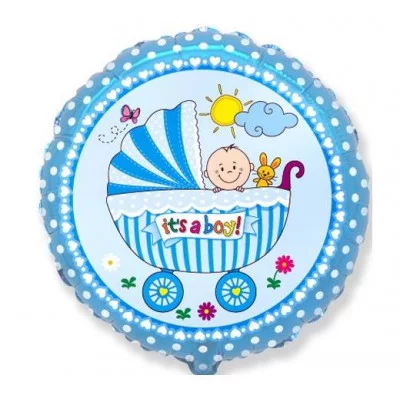 Шар (18\'\'/46 см) Круг, Детская коляска для мальчика, Голубой, 1 шт. 401578