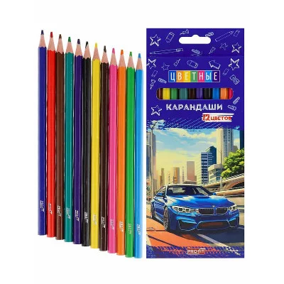 TM "Profit"Карандаши цв пл.2М,набор,гекс.12цв. АВТО (КЦ-4696) гриф.d=2,8мм,в к/к,  КЦ-4696