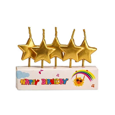 Свечи для торта на пиках. Золотые звездочки 5 шт. С-2542