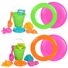 Набор летний №4 (ведро + совок + грабли + фрисби + кольцо + 4 формочки) НЛ №4-Л