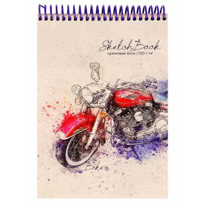 Скетчбук А5, 64л, РЕТРОМОТОЦИКЛ (64-6856), на спирали, жесткая подложка, обл. - целлюлозн. картон 64-6856