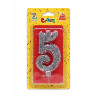 Свеча для торта Серебряный глиттер (малая) Цифра 5 С-1833