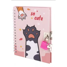 Подарочный блокнот 13,0 см * 18,0 гребень, Alingar, мат. ламинация, замочек, 45 л. клетка, Лапки коралловый AL11801