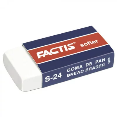 Ластик FACTIS Softer S 24 (Испания), 50х24х10 мм, белый, прямоугольный, картонный держатель, CMFS24