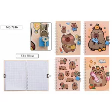 Блокнот детский с замочком, КАПИБАРА 1 шт, обложка 7БЦ рисунком, МС-7246
