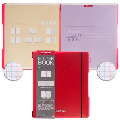 Тетрадь 2*48л клетка двойная/пластик "FolderBook" красный резинка ERICH KRAUSE 48023 224404