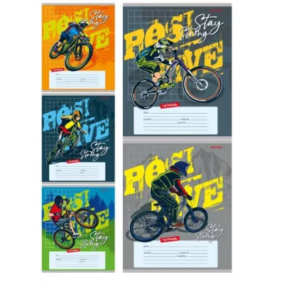 Тетрадь КЛЕТКА 18л. РИСУНОК ВЕЛОСИПЕДИСТА (Т18-2366) цвет.мелов.обл. Т18-2366