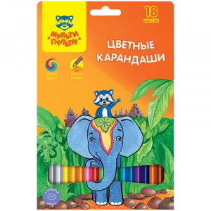 Карандаши цветные Мульти-Пульти "Енот в Индии", 18цв., заточен., картон, европодвес Мульти-Пульти 239786