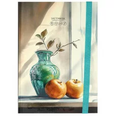 Скетчбук А5 80л ВАЗА И ЯБЛОКИ 80-9624 80л книжн 7БЦ матовая лам выб.лак резинка