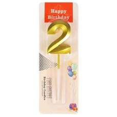 Свеча для торта Золотой стиль Цифра 2 С-2965