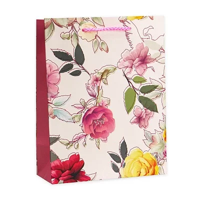 Dream cards Пакет подарочный с матовой ламинацией 31х42х12см(XL) Акварельные цветочки,210 г ПП-4171