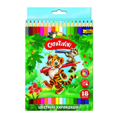 Набор цветных карандашей Creativiki 18 цв. шестигран. корп. дерев. карт. уп. 162104