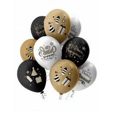 Набор шаров рис. 1ст.2цв "С Днем Рождения!" черно-золотой, 30см,5диз(25шт/уп),собст.разр. ШВ-9808