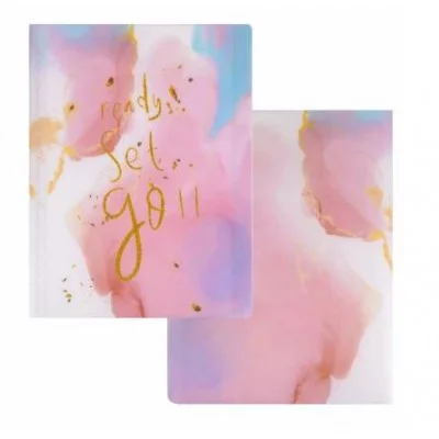 Папка с 40 вкладышами Alingar А4 310х235 мм пластик 400 мкм мраморный дизайн с надписью "Ready" розовый 1шт AL12806/1