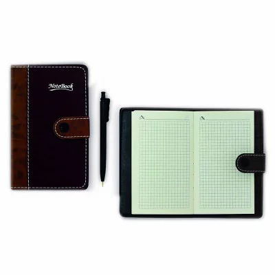 Бизнес- блокнот с авторучкой, 9,0 см * 15,0 см, 7БЦ, Alingar, иск. кожа, клапан на кнопке, 80 л., клетка AL4313