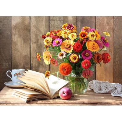 Алмаз. мозаика (блест)30х40см,без подр.,с част. заполн. (27 цв.) Букет цветов и книга (Арт. ASG035)