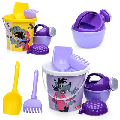 Набор "Ну, погоди!" №5: ведро с наклейкой, лопатка №5, грабельки №5, формочка (малина), лейка малая №4 83258
