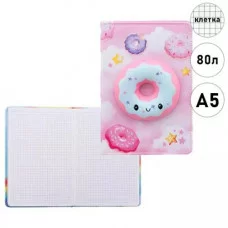 Блокнот детский: "ПОНЧИК СКВИШ"; цветная обложка с рисунком; объёмная фигура сквиш в виде пончика, б МС-7436, 1шт