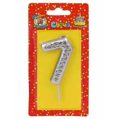 Свеча для торта Звёздочки, серебряная  Цифра 7  С-6001