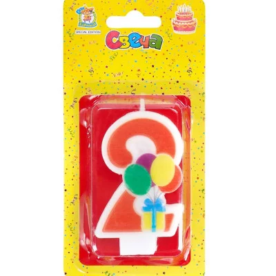 Свеча для торта Весёлый праздник красная Цифра 2 С-5916