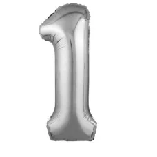 Шар (40\'\'/102 см) Цифра, 1 Slim, Серебро, 1 шт. в уп. 754467
