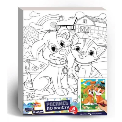Холст по контуру 20*25 кошка и собачка МУЛЬТИ АРТ  CANV20X25-113738