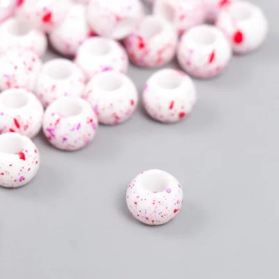 Набор бусин для творчества пластик "Брызги краски. Фуксия на белом" d=1 см набор 20 гр   7811534