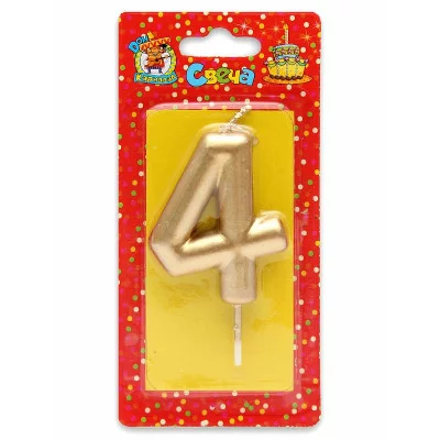 Свеча для торта Золотая Цифра 4 С-1802