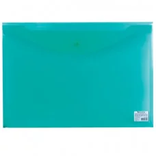 Папка-конверт с кнопкой BRAUBERG А3, прозрачная, зеленая, 0,18мм, 224033