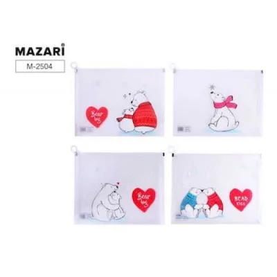 Папка канцелярская BEAR, 33х24,5x3см, пластиковая, zip-молния, плотность 170 мкм, 4 дизайна в ассорт M-2504