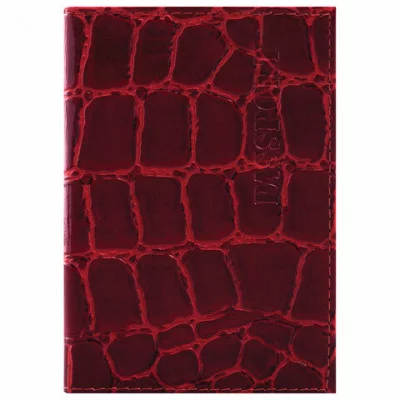 Обложка для паспорта натуральная кожа Croc, "PASSPORT", красная, BRAUBERG, 237180