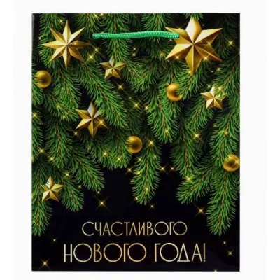 Пакет подарочный с глянц.лам. 18х23х10 см (M) Счастливый Новый год 157г ППК-2320