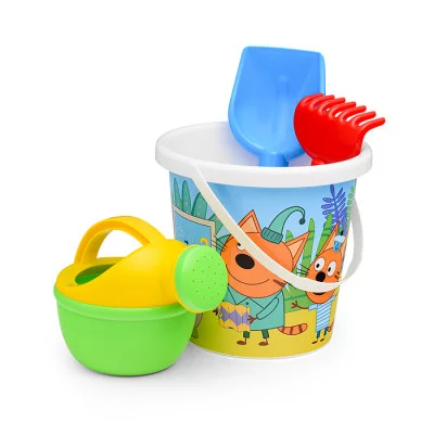 Песочный набор "Три кота" №14: Ведро с наклейкой, лопатка №5, грабельки №5, лейка малая №4 61311