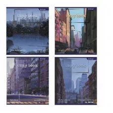 Тетрадь 36 л., А5, линия, Alingar "Вечерний город", скрепка, второй блок 60г/м2,  мелованный картон 