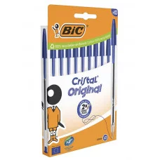Ручки шариковые BIC "Cristal Original", НАБОР 10 шт., СИНИЕ, узел 1 мм, линия письма 0,32 мм, пакет, 830863