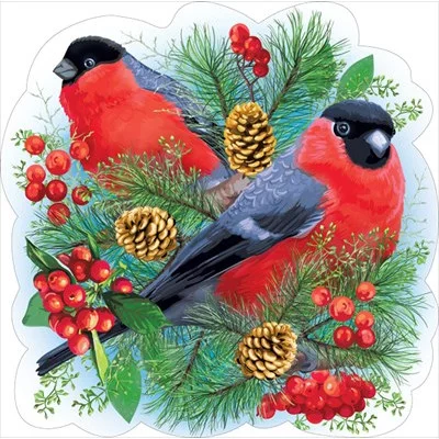 Украшение на скотче снегири с ветками 079.329