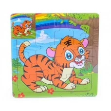 Деревянная пазл-рамка (15х15) "ТИГРЕНОК" (16 элементов) (арт. G150) G150