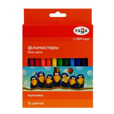 Фломастеры Гамма "Мультики", 12цв., смываемые, картон. упак., европодвес 356540