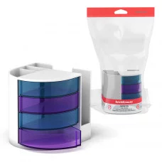 Подставка настольная пластиковая ErichKrause Venezia Classic белая с голубыми и сиреневыми ящиками 55780