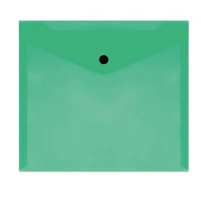 Папка-конверт на кнопке СТАММ А5+, 150мкм, пластик, прозрачная, зеленая 343176