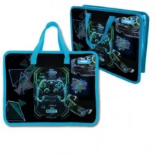 Папка для творчества А4 с ткан. ручками DE-70583 "Game room" пластиковая, молния сверху, голуб с рис 331006