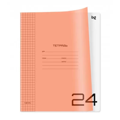 Тетрадь 24л., клетка BG "UniTone. Neon", пластиковая обложка, неон оранжевый 383159