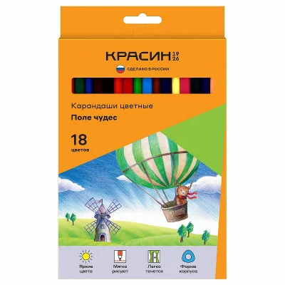 Карандаши цветные Красин "Поле чудес", 18цв., трехгр., заточен., картон, европодвес 360036
