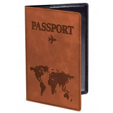 Обложка для паспорта "Passport Map", мягкая экокожа, коричневая, STAFF, 238876