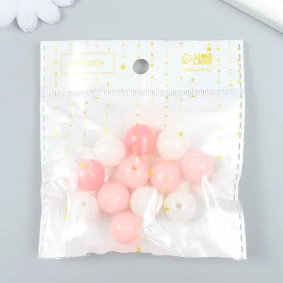 Бусины пластик "От белого к розовому" глянец набор 25 гр МИКС d=1,6 см   9424509