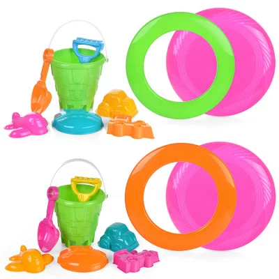 Набор летний №4 (ведро + совок + грабли + фрисби + кольцо + 4 формочки) НЛ №4-Л