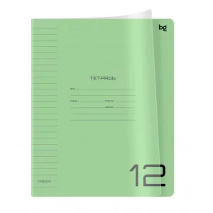 Тетрадь 12л., линия BG "UniTone. Green", пластиковая прозрачная обложка 379120