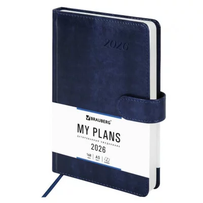 Ежедневник датированный 2026 А5 138х213 мм, BRAUBERG "State", под кожу, синий, 117416