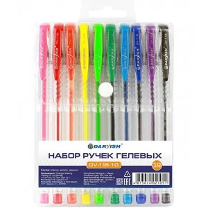 Набор ручек гел. 10цв. "Darvish" флюор. корпус прозрачный  упаковка на кнопке DV-118-10