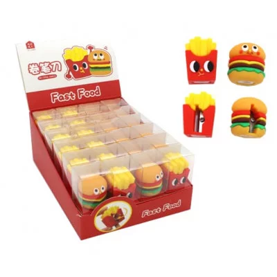 Точилка  CX-39/CW-61/CT-32 "Фастфуд" 35*25*25мм, фигурная, 1 отделение, без накопителя, цвета ассорти, в упаковке ПВХ KK-7706 (24/576)  324221